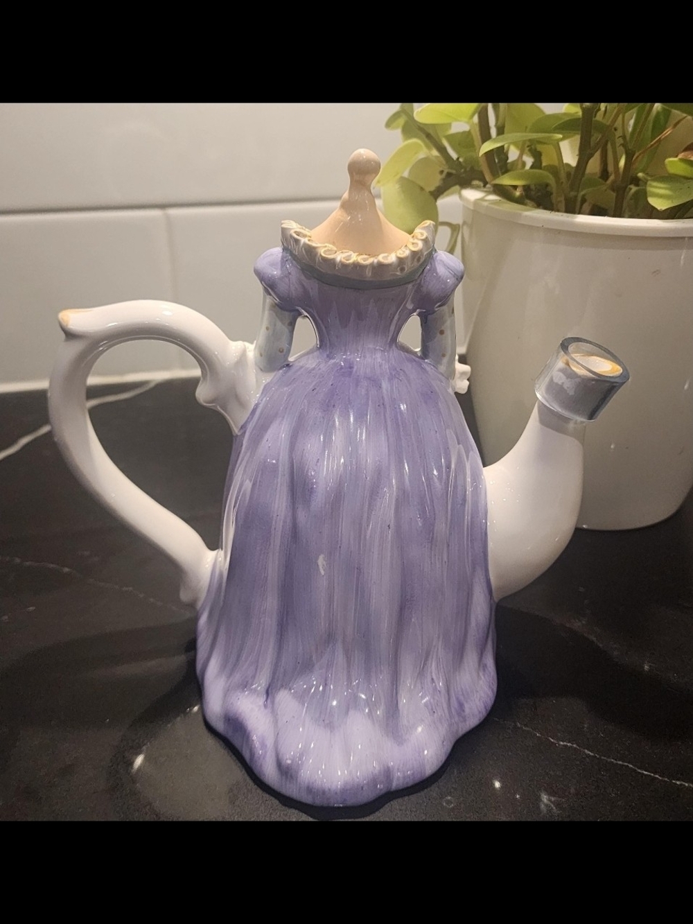 Vintage Figural Lady Teapot | Hand-Decorated Porcelain | Purple Gown | Antique - Picture 4 of 7